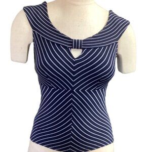 Leith Striped Tank Top Navy Blue & White Cutout Sz S #159J